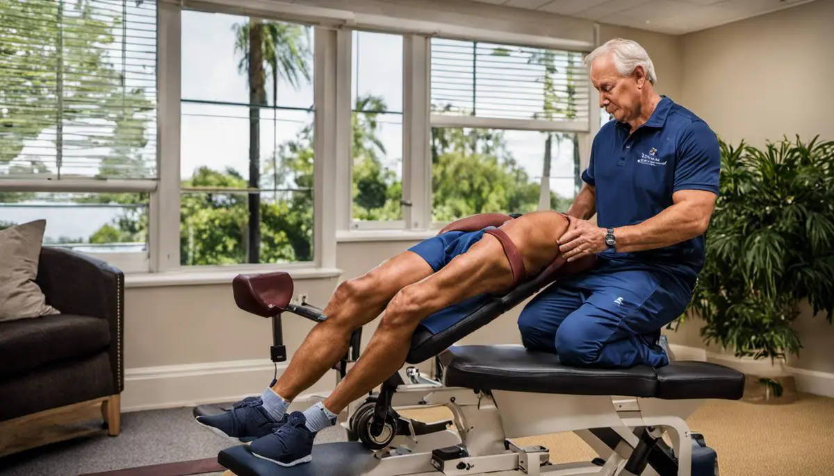 An image showing Jack Armstrong performing a knee pain therapy