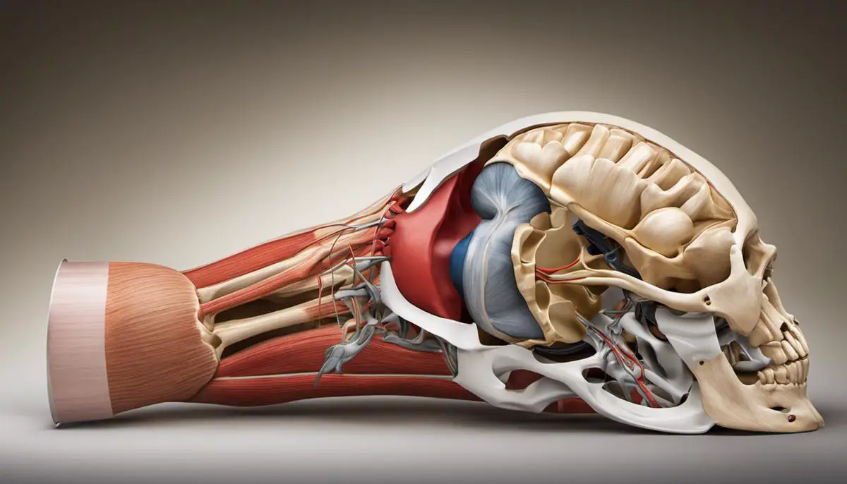 An image depicting the anatomy of the knee, showing the bones, ligaments, and cartilage.