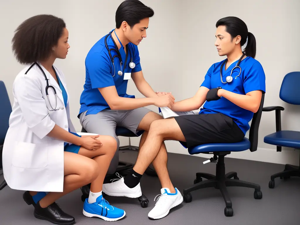 A doctor evaluating the knee during a physical examination