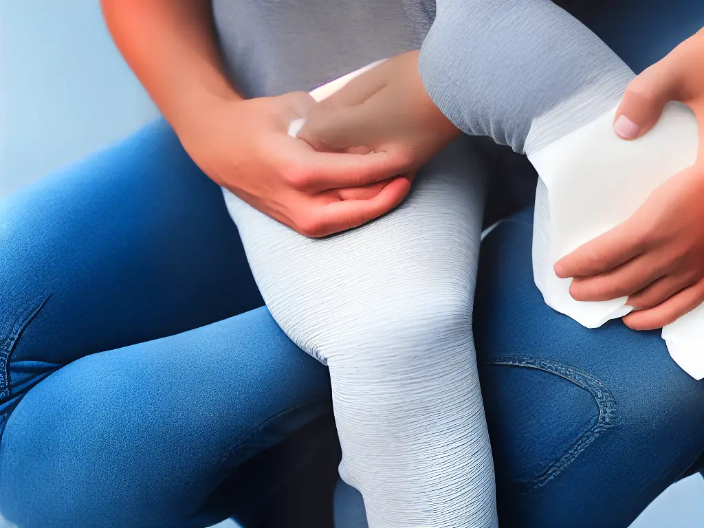 A person holding an ice pack over their knee to reduce inflammation and numb the area.