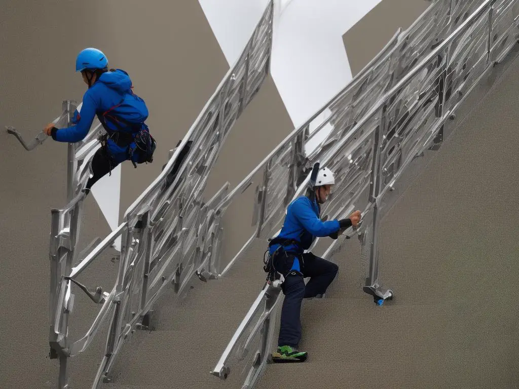 A person using a handrail while climbing the stairs to protect their knees from injury
