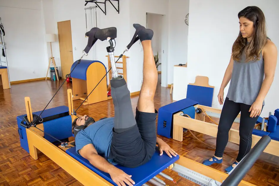 An image of a person practicing knee bends with a medical professional beside them. Suitable for use with a text on knee replacement rehabilitation and physical therapy.