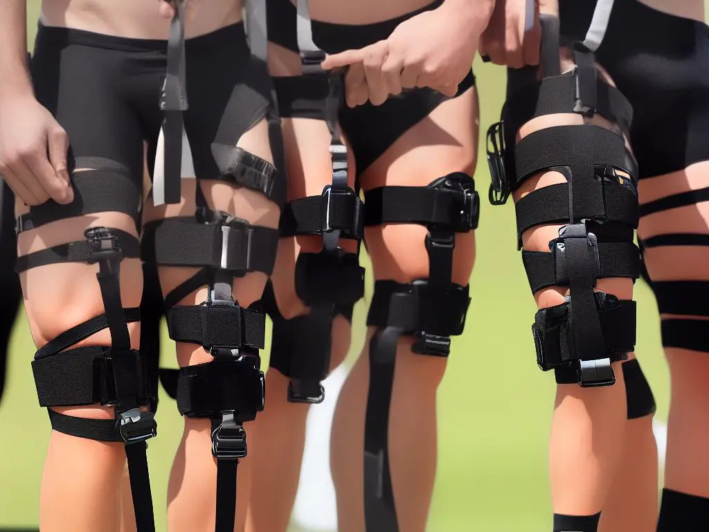 Different types of knee straps on display